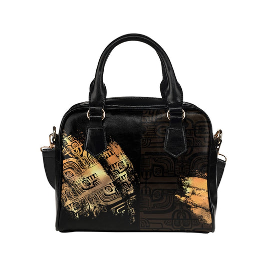 Shoulder Handbag Patutiki Gold - Polynesian black and gold modern design