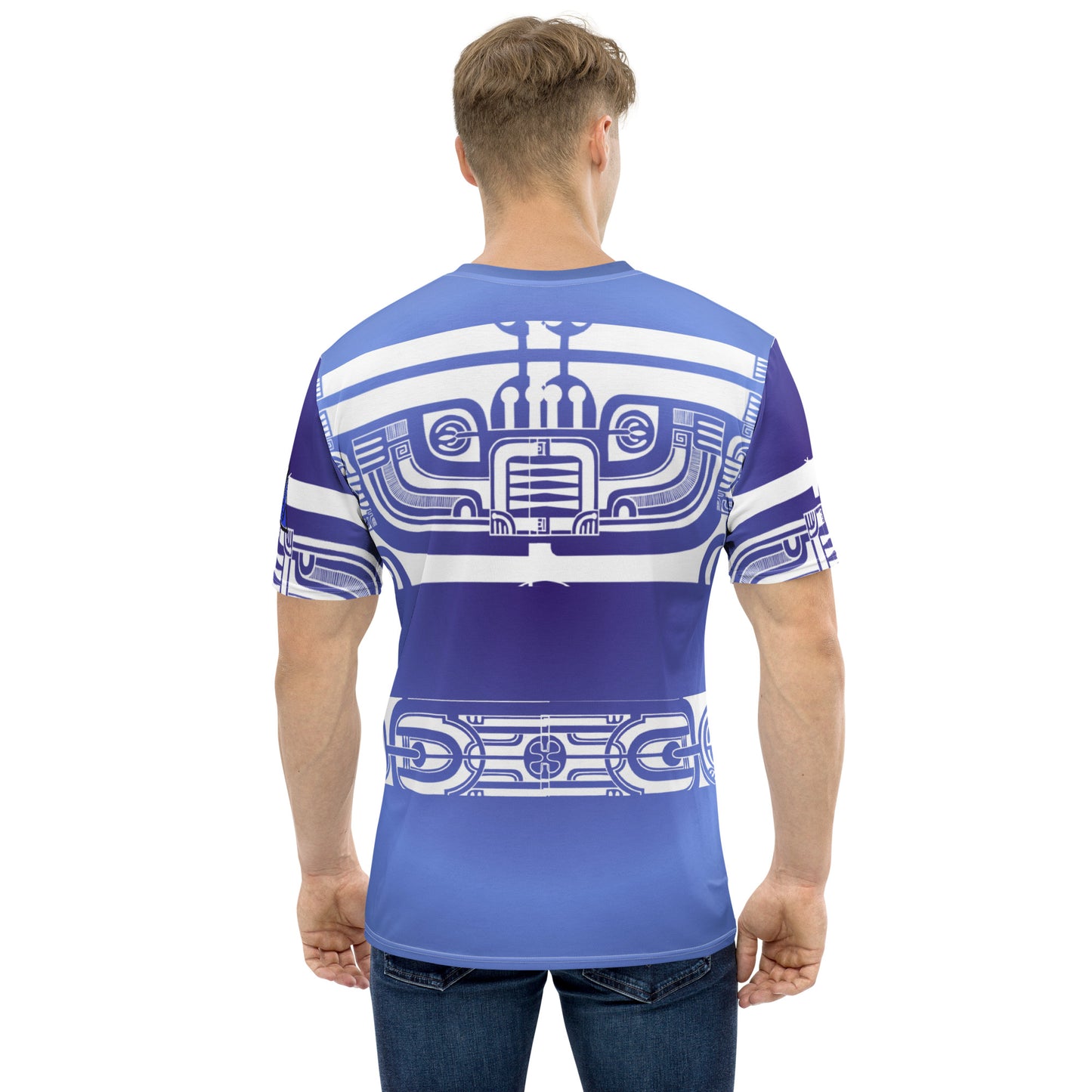 Blue T-shirt with Patutiki Patterns back