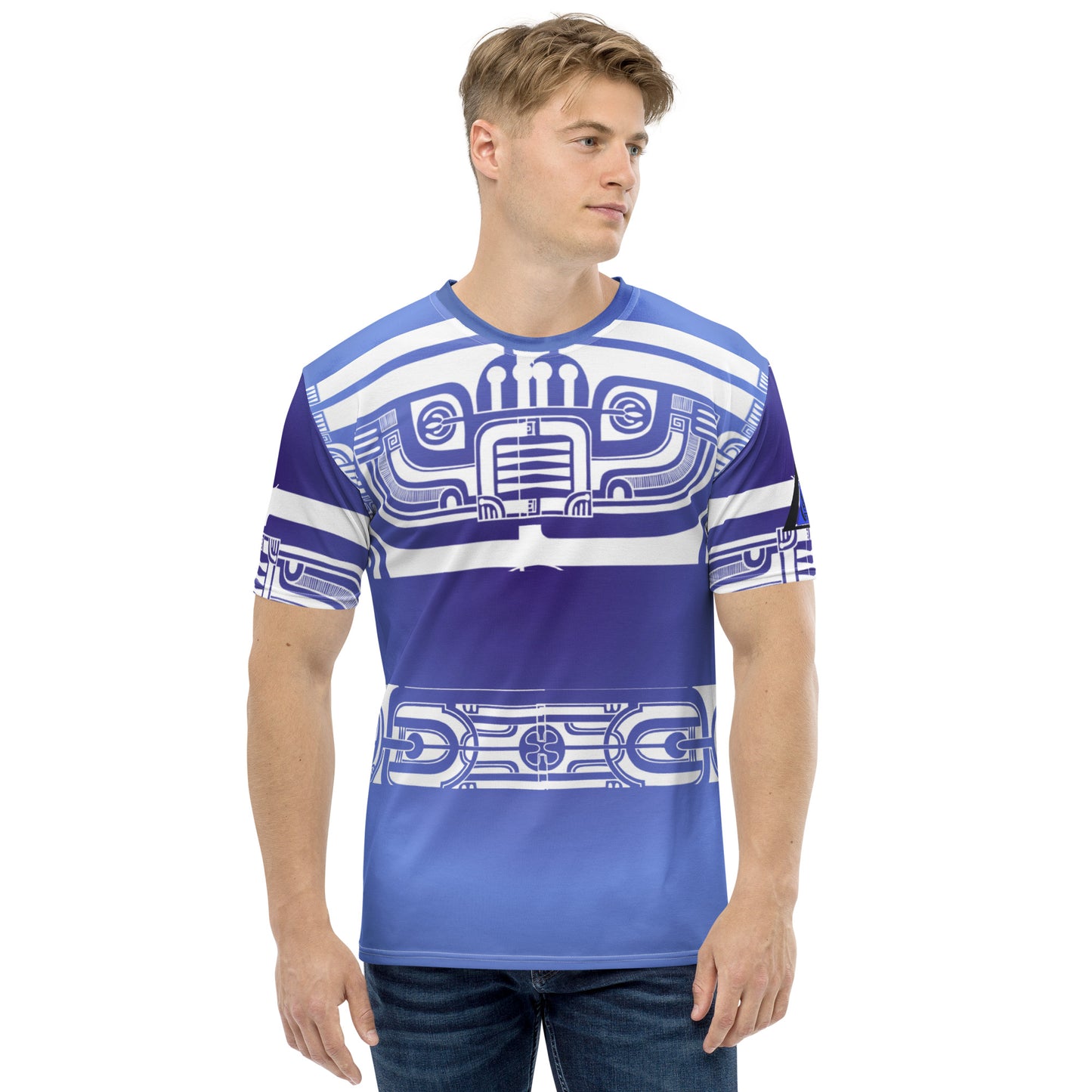 Blue T-shirt with Patutiki Patterns