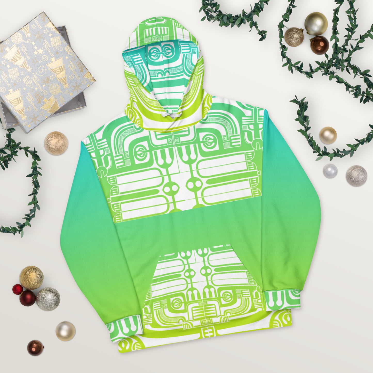 Patutiki Pattern Green-Yellow Gradient Hoodie