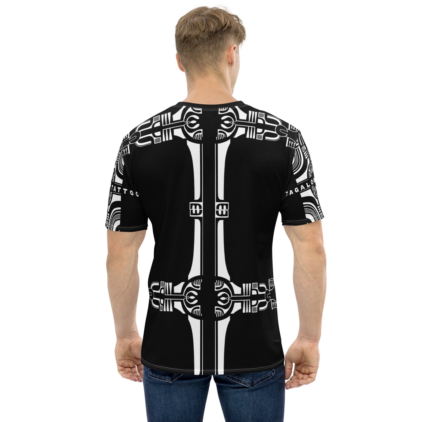 Black T-Shirt with White Patutiki Pattern: