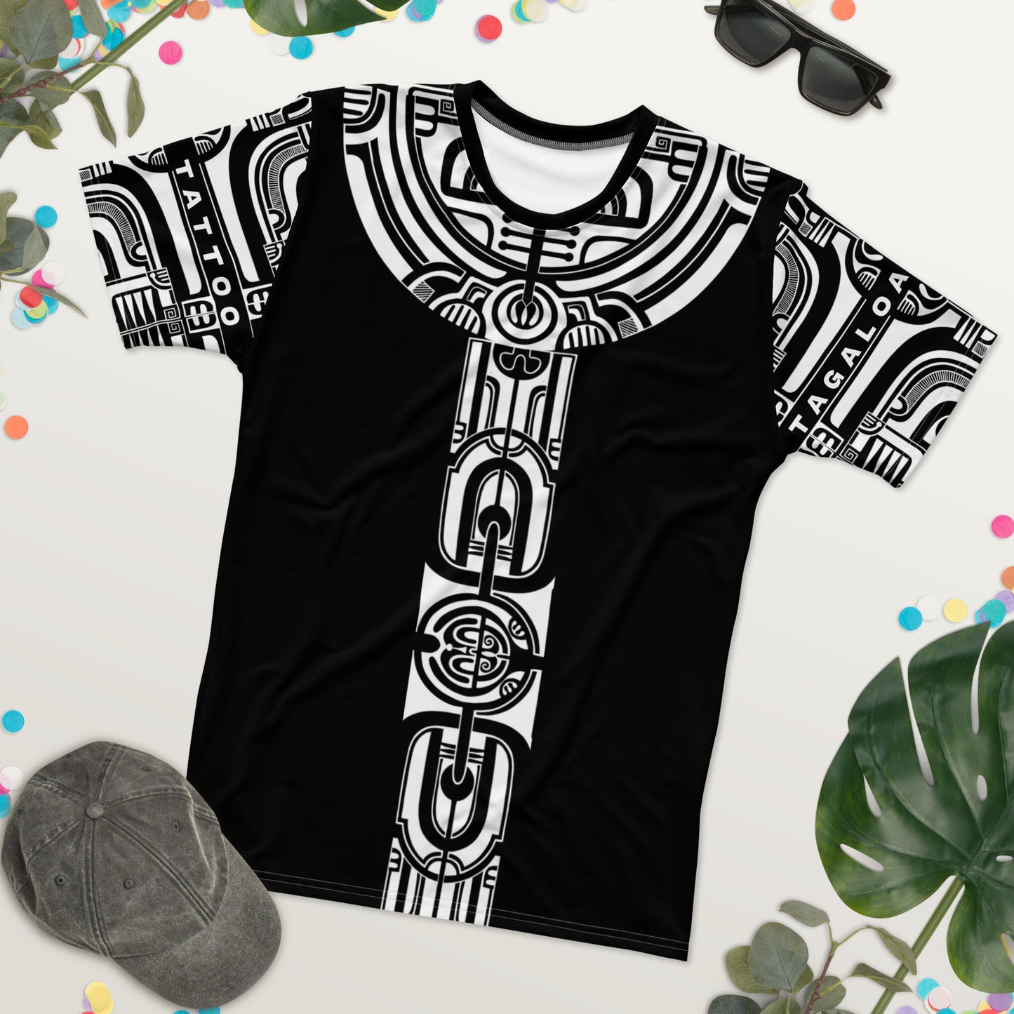 Black T-Shirt with White Patutiki Pattern: