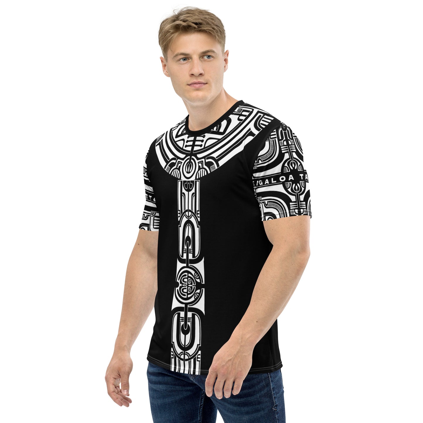 Black T-Shirt with White Patutiki Pattern: