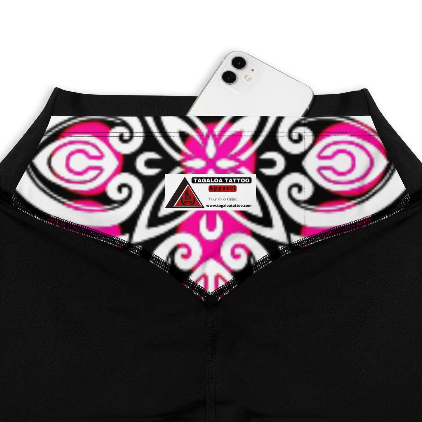 Pacific-Print Sport Leggings: Black and Pink