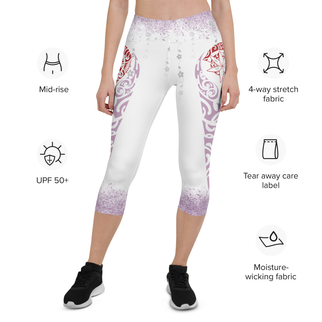 Flower and Tiki Capri Leggings