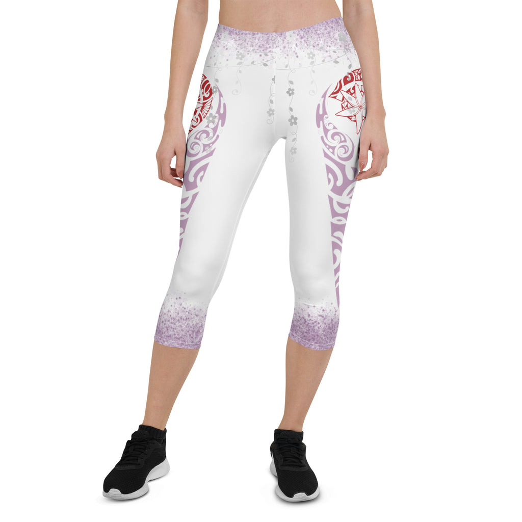 Flower and Tiki Capri Leggings