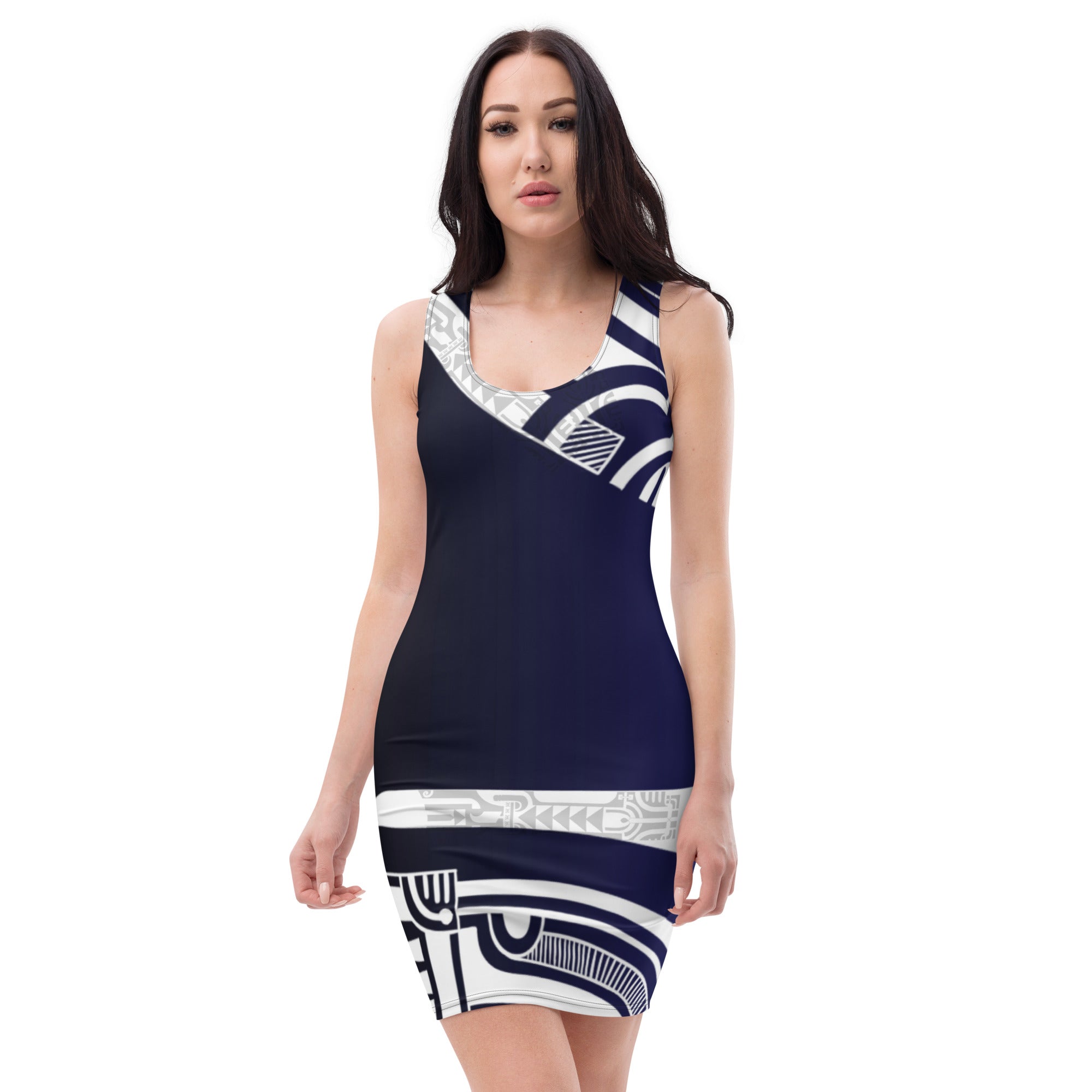 Blue Dress with Polynesian Pattern