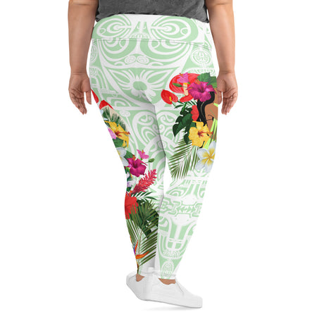 Plus Size Pacific Woman and Flowers Leggings