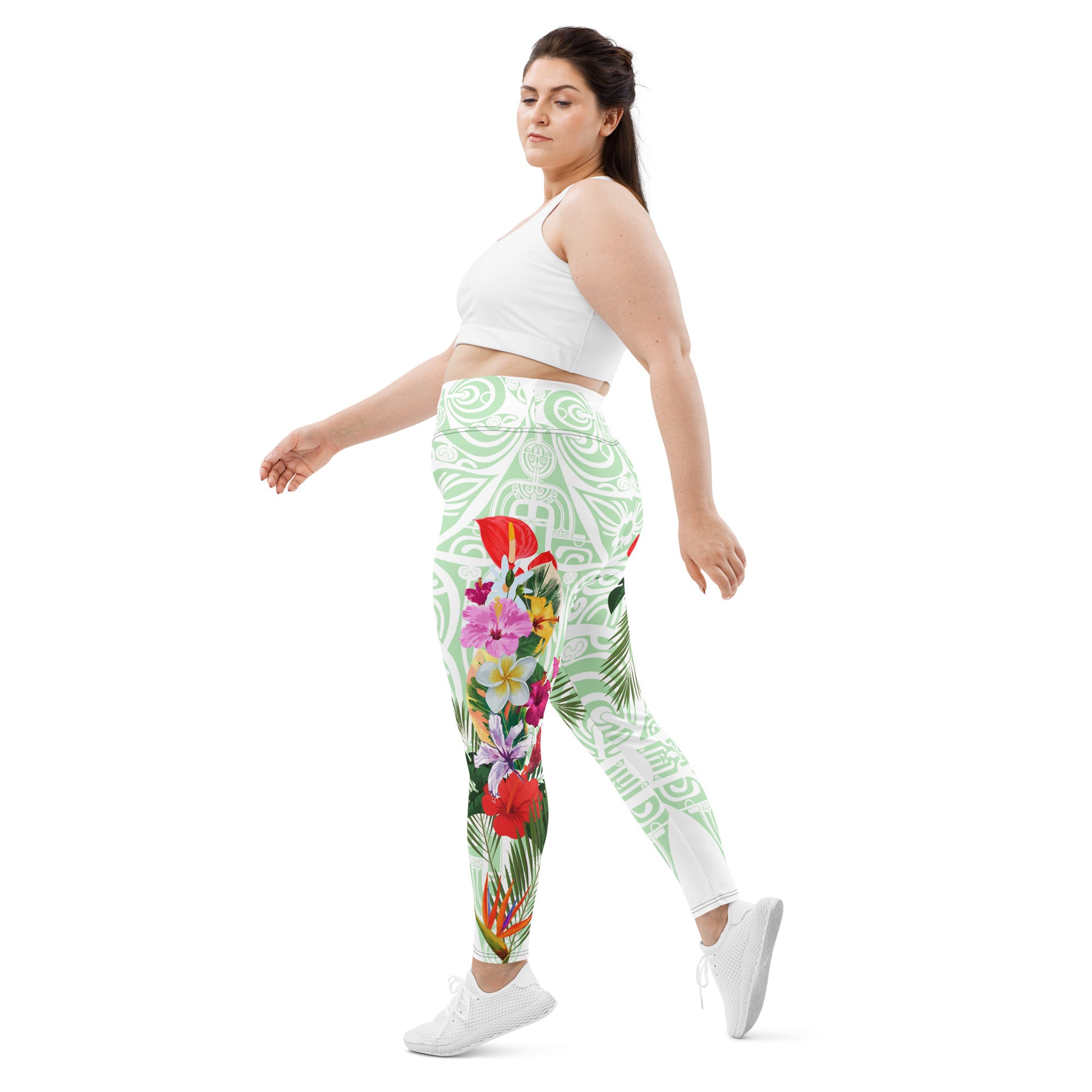 Plus Size Pacific Woman and Flowers Leggings