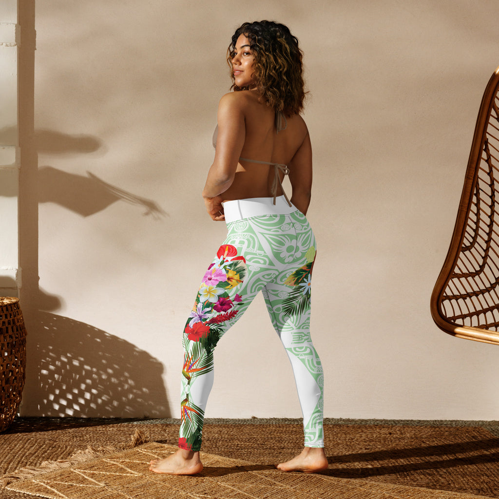 Floral Pacific Motif Yoga Leggings".