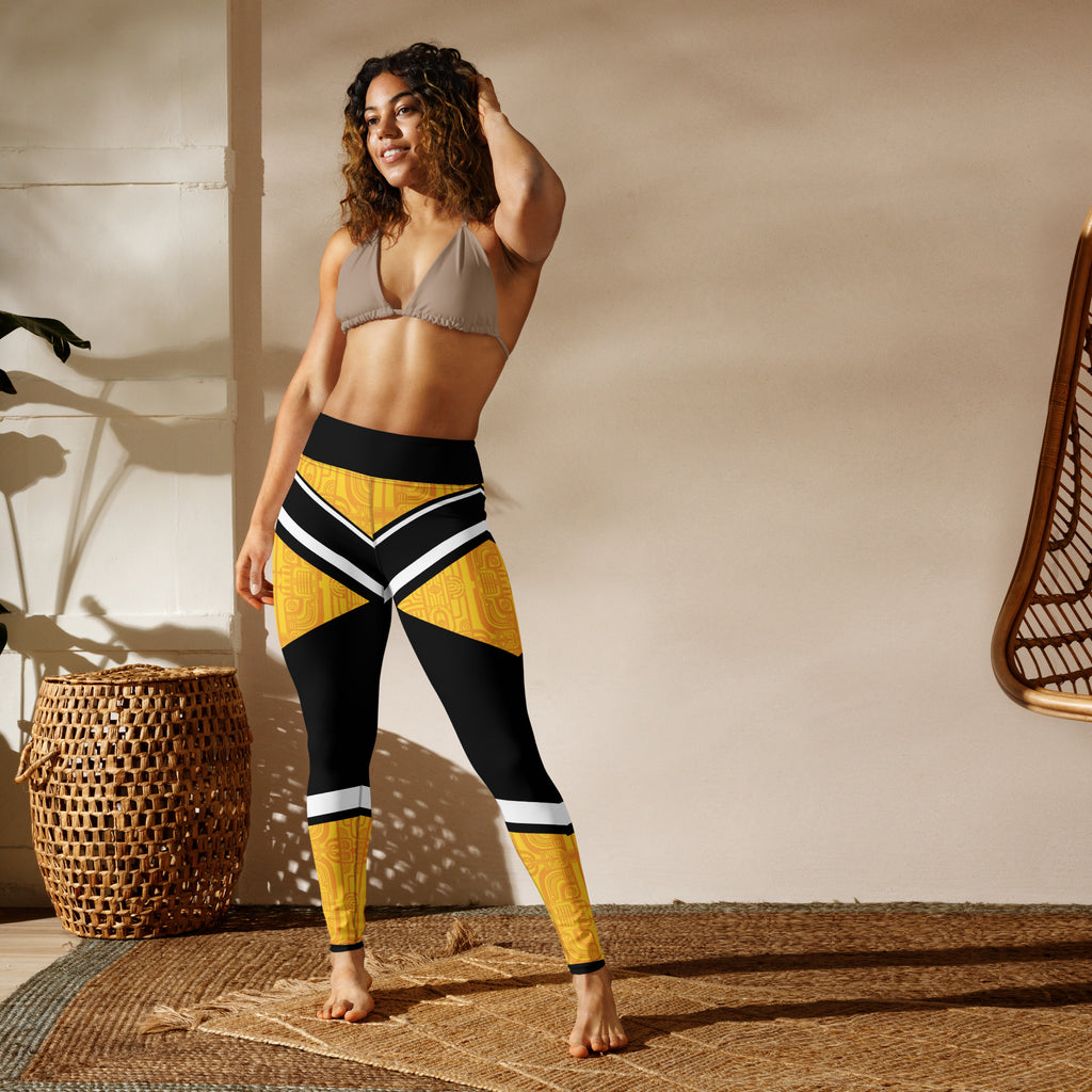 Polynesian Style Yellow Graphic Yoga Leggings