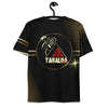 Striking black and gold t-shirt with tiger motif and intricate patterns