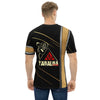 Black crew neck t-shirt with gold stripe and Tagaloa Tattoo logo on the back.
