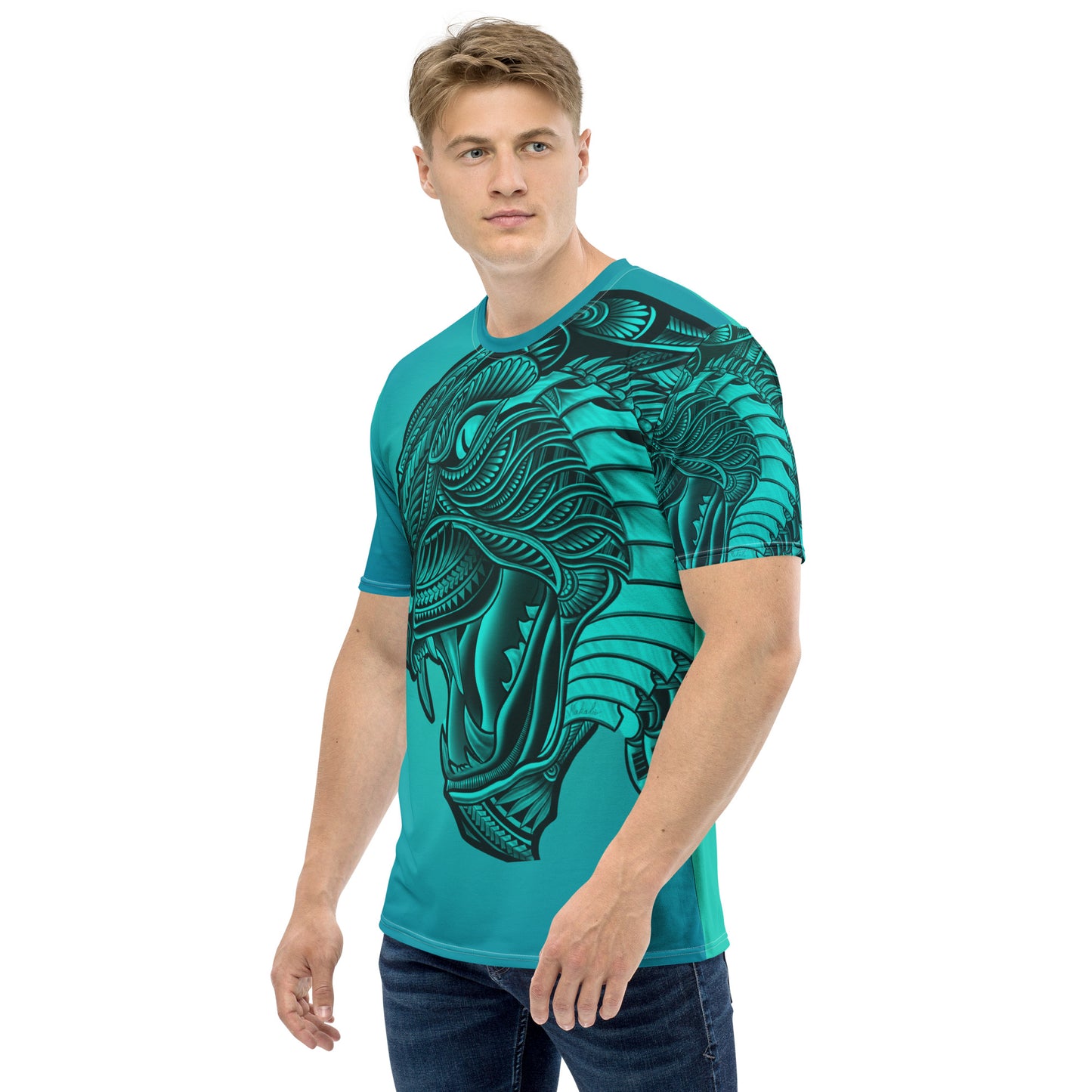 Pacific-Style Tiger Tattoo Tee - Blue Gradient