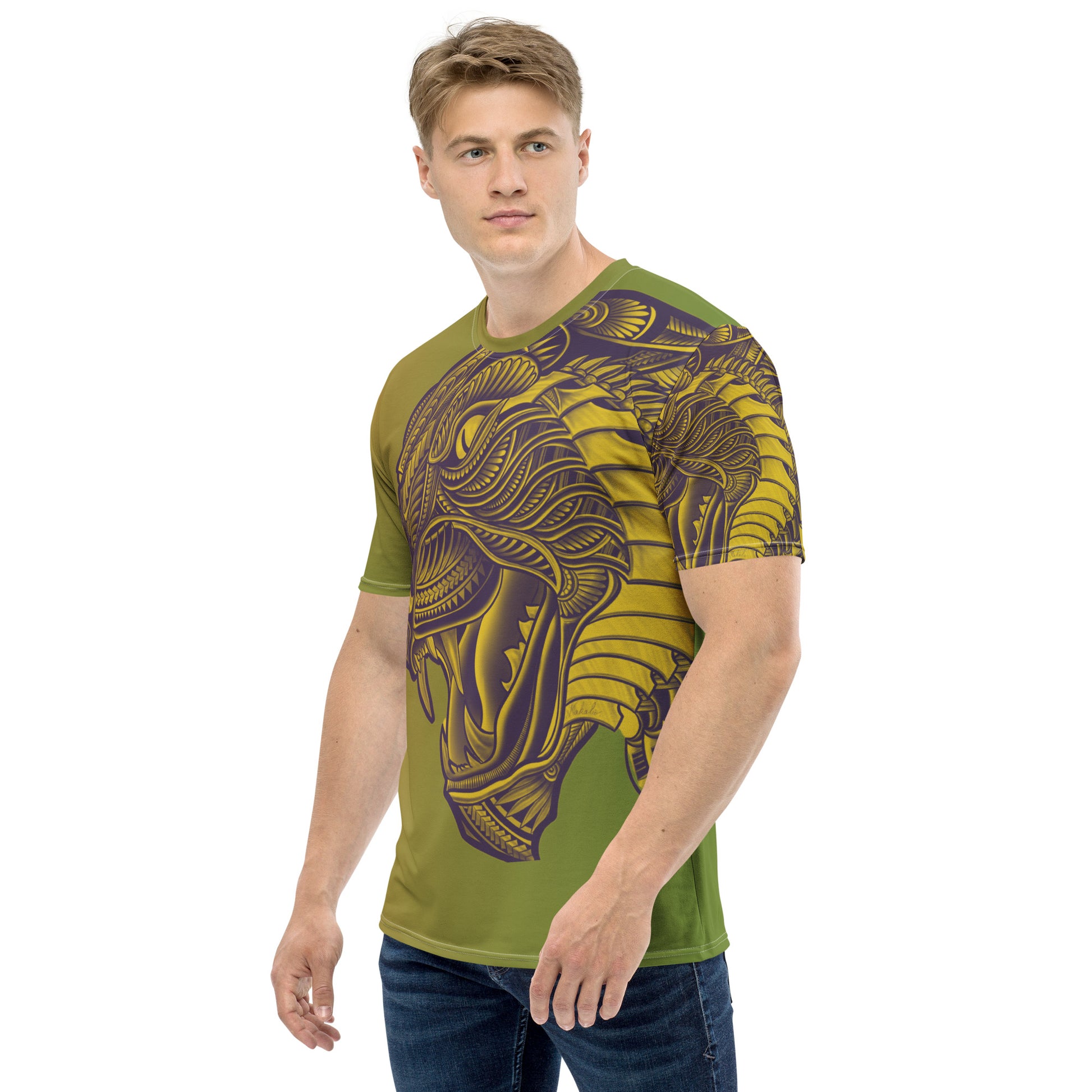 Pacific-Style Tiger Tattoo Tee - Green Gradient