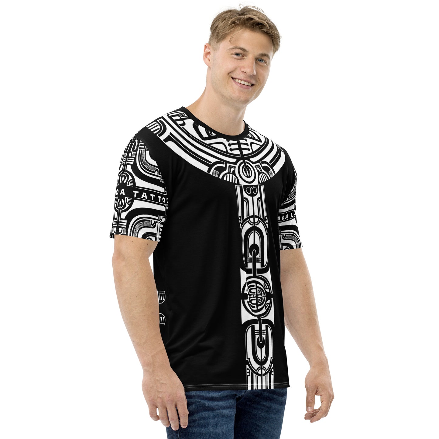 Black T-Shirt with White Patutiki Pattern: