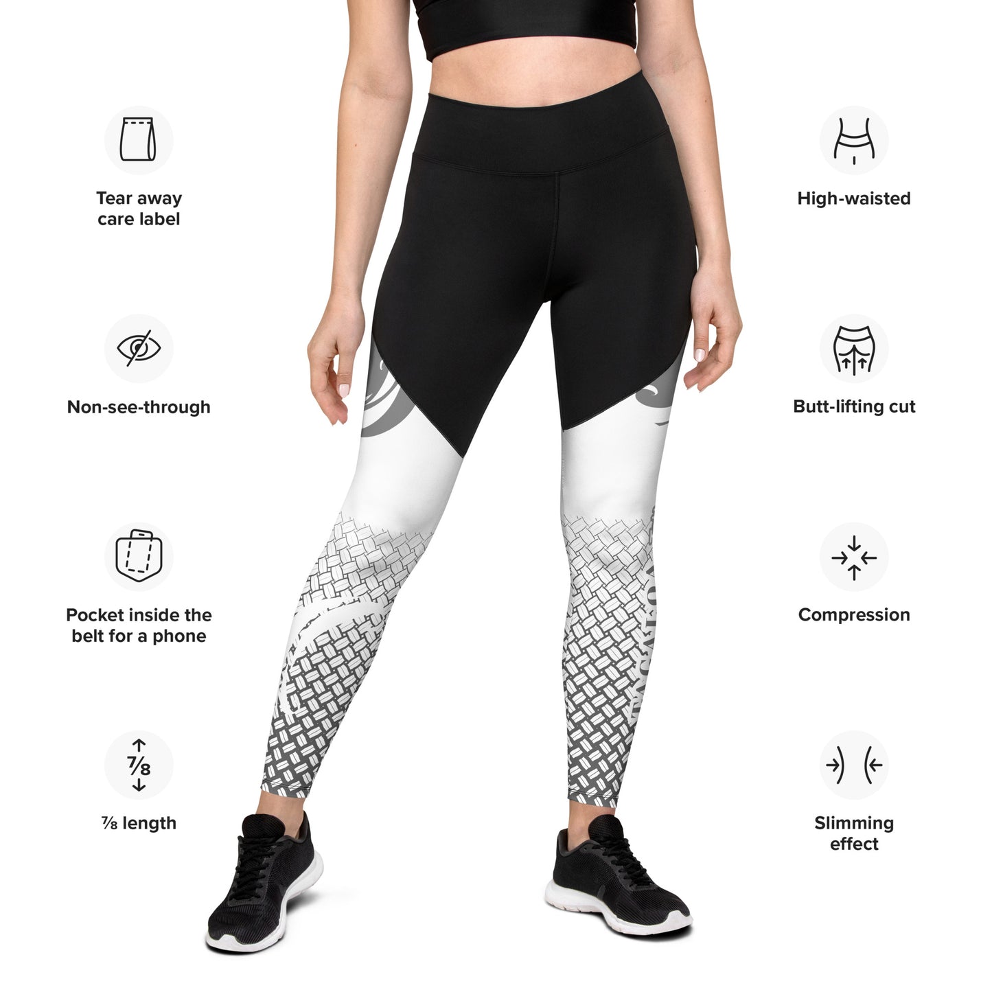 Gray and White Braided Sports Leggings