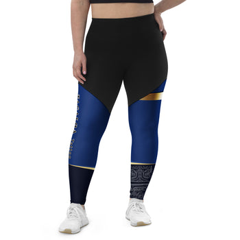 Blue Sport Leggings with Gold Stripes