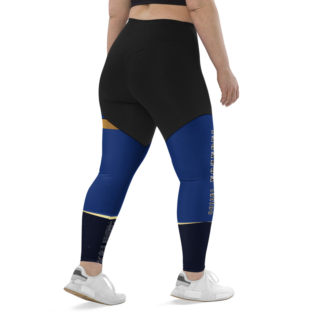 Blue Sport Leggings with Gold Stripes
