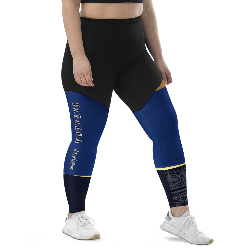 Blue Sport Leggings with Gold Stripes