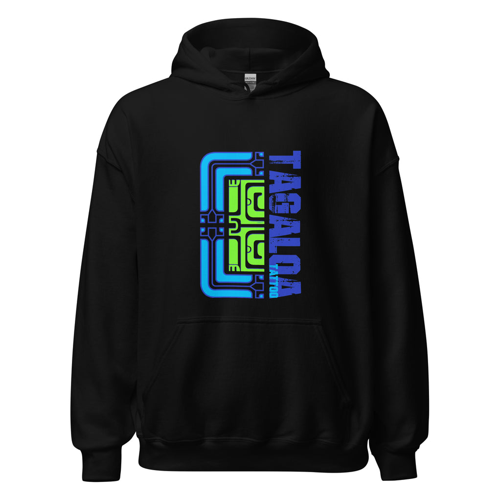 Blue and Green Pattern black Hoodie