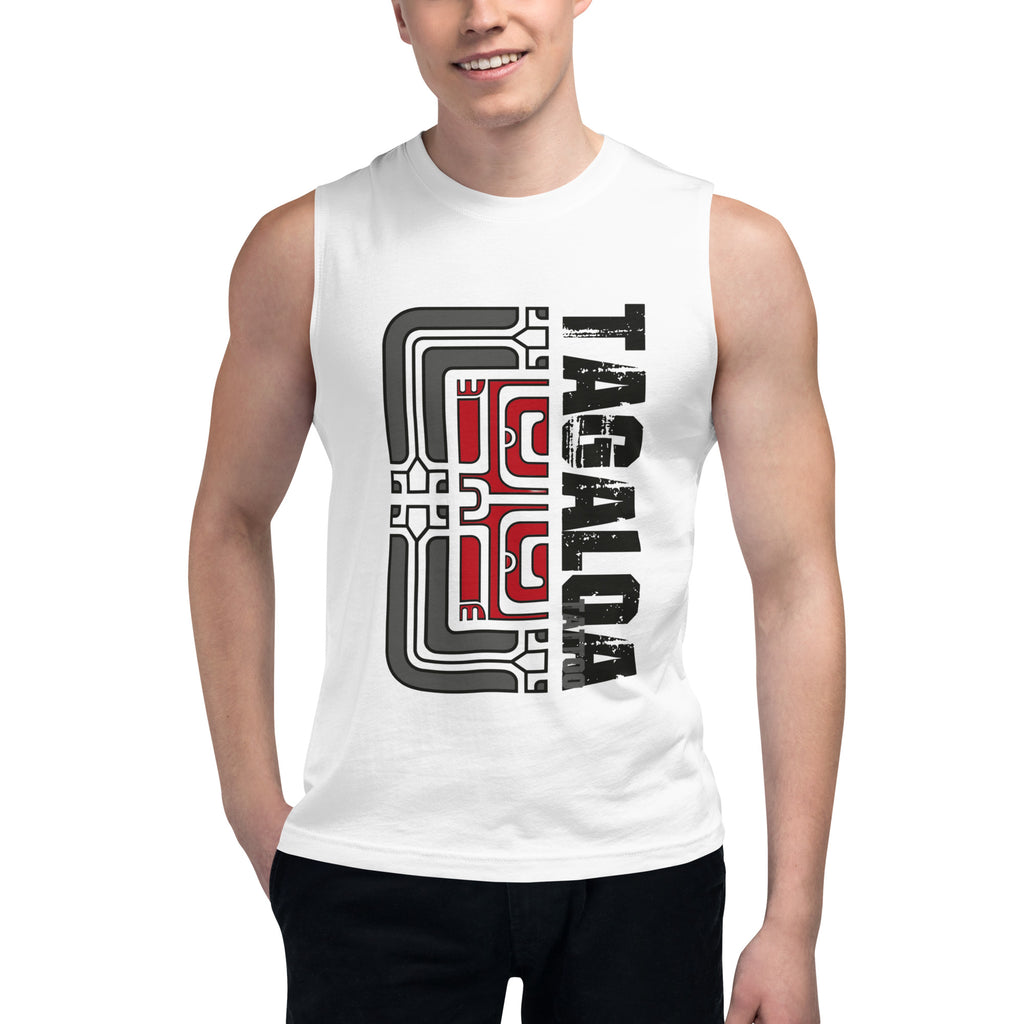 Men's Red and Black Pattern White Tank Top
